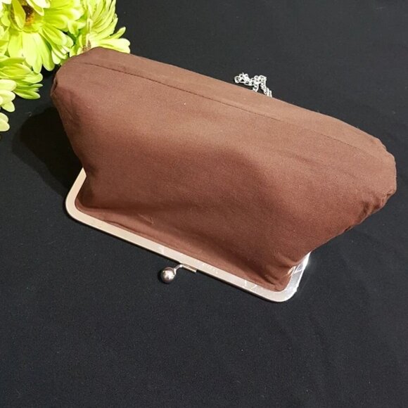 Evening Bag with 70s Style Apple Green Flowers, MOT DOT Textiles, Kiss Lock - Picture 8 of 8